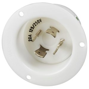 20A 125/250V 3P 4W (L14-20R) Standard NEMA Flanged Inlet - White Body in a Black Housing