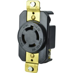20A 125/250V 3P 4W (L14-20R) Standard NEMA Locking Receptacle - White Body in a Black Housing
