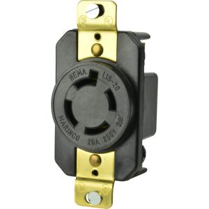bmc-marinco-2015R.jpg 20A 3 Phase 250V 3P 4W (L15-20R) Standard NEMA Locking Receptacle - White Body in a Black Housing