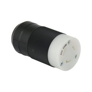 20A 250V 2P 3W (L6-20R) Standard NEMA Locking Connector - White Body in a Black Housing