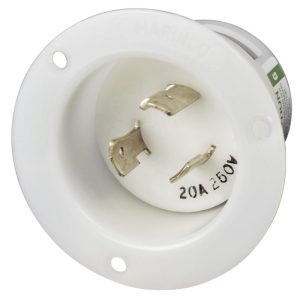 20A 250V 2P 3W (L6-20R) Standard NEMA Flanged Inlet - White Body in a Black Housing