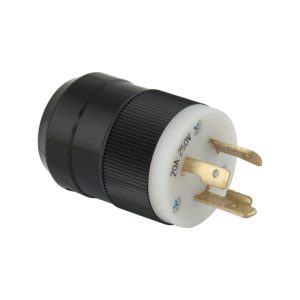 20A 250V 2P 3W (L6-20P) Standard NEMA Locking Plug - White Body in a Black Housing