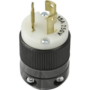 15A 250V 2P 3W (L6-15P) Locking Plug - White Body in a Black Housing