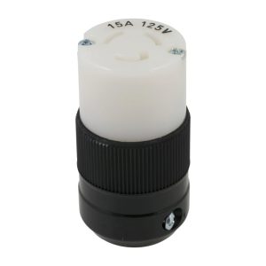 15A 125V 2P 3W (L5-15R) Locking Connector - White Body in a Black Housing