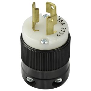 15A 277V 2P 3W (L7-15P) Locking Plug - White Body in a Black Housing