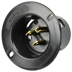 15A 125V 2P 3W (5-15R) Flanged Inlet - Black Body in a Black Housing