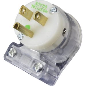 15A 125V Right Angle Hospital Grade Connector - White Body in a Transparent Housing